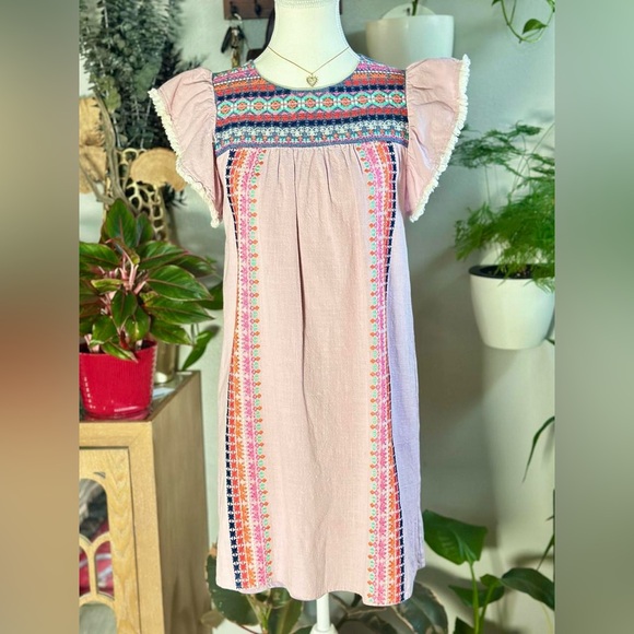 THML Embroidered Flutter Sleeve Cotton Dress XS - Picture 1 of 7